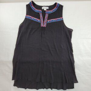 Kelly Renee Top Women's Plus 1x Black Embroidered Trim Tunic Tank Long Sleevele